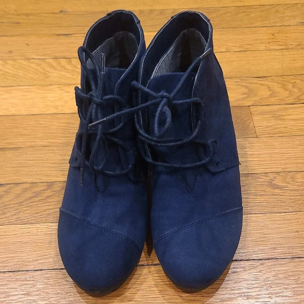 Navy Wedge Ankle Boots Size 8 1/2